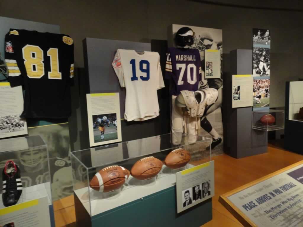 Memorabilia on display at the Pro Football Hall of Fame